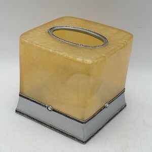 Wamsutta Palace Pearl Tissue Box Cover Faux Alabaster Yellow Bathroom Decor